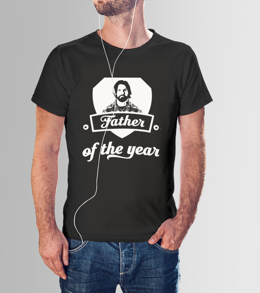 Father Of The Year Beard Plaid Shield Stars T-Shirt