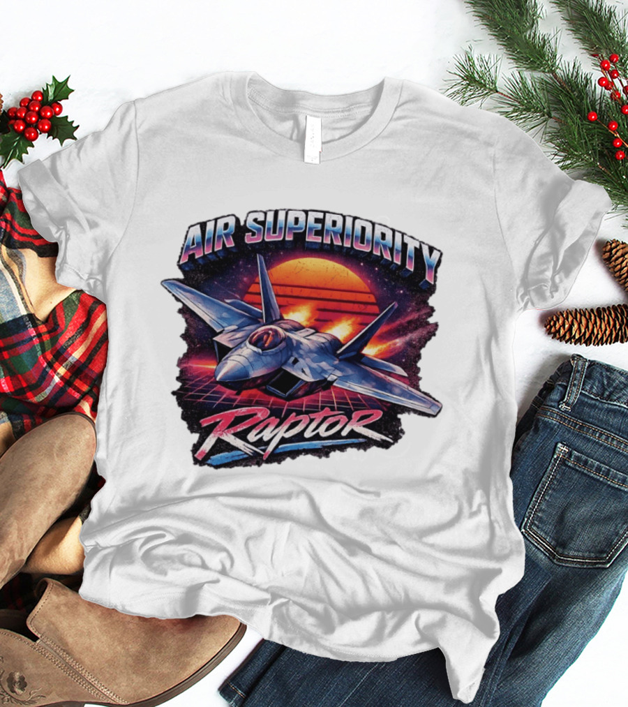 Air Superiority Raptor Fighter Jet Retro Sunset T-Shirt