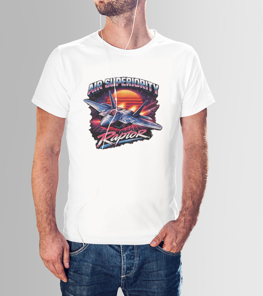 Air Superiority Raptor Fighter Jet Retro Sunset T-Shirt