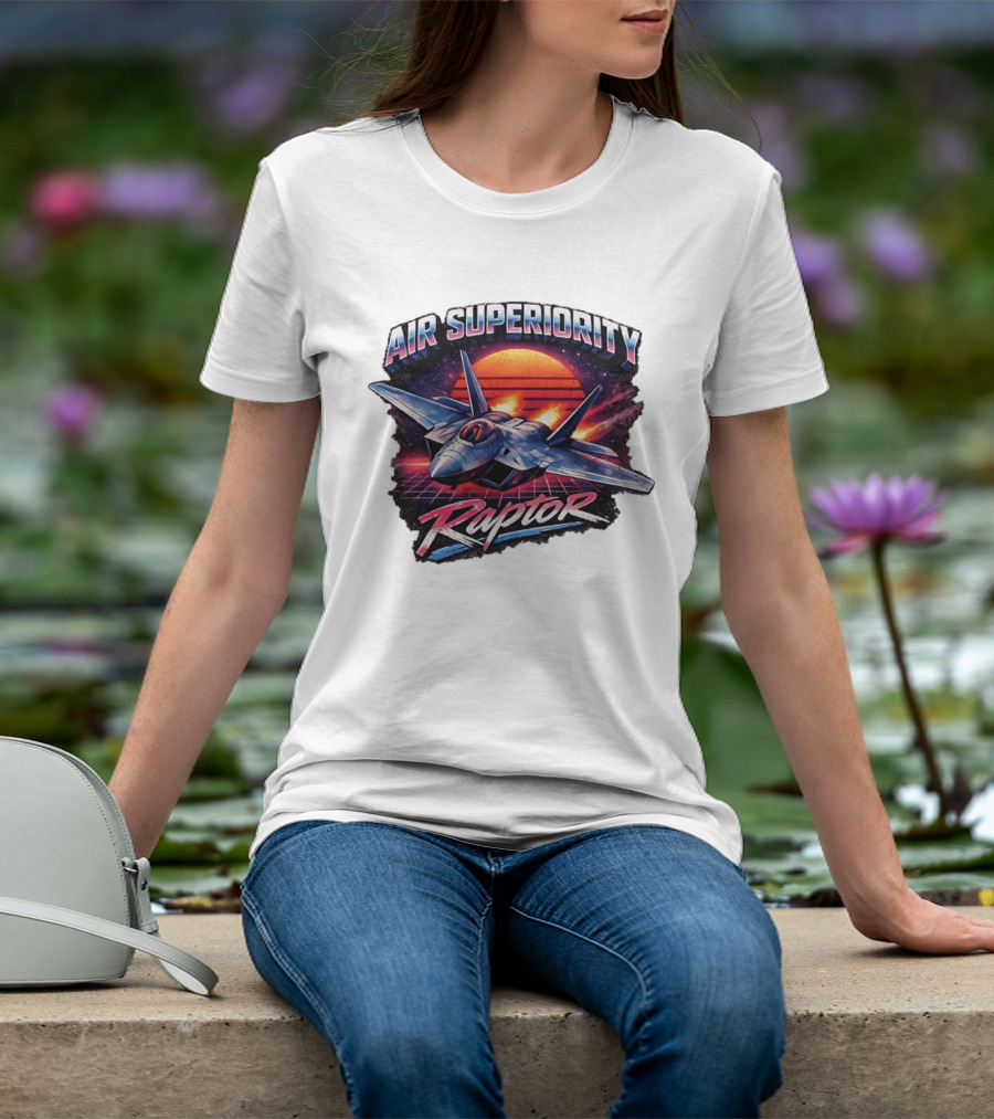 Air Superiority Raptor Fighter Jet Retro Sunset T-Shirt
