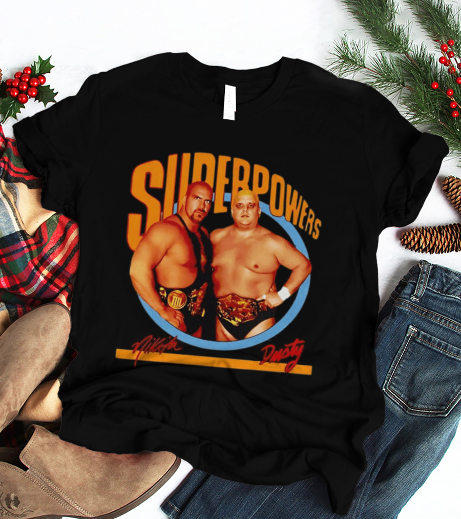 Superpowers Wrestling Legends Nikita Koloff And Dusty Rhodes Championship Belts T-Shirt