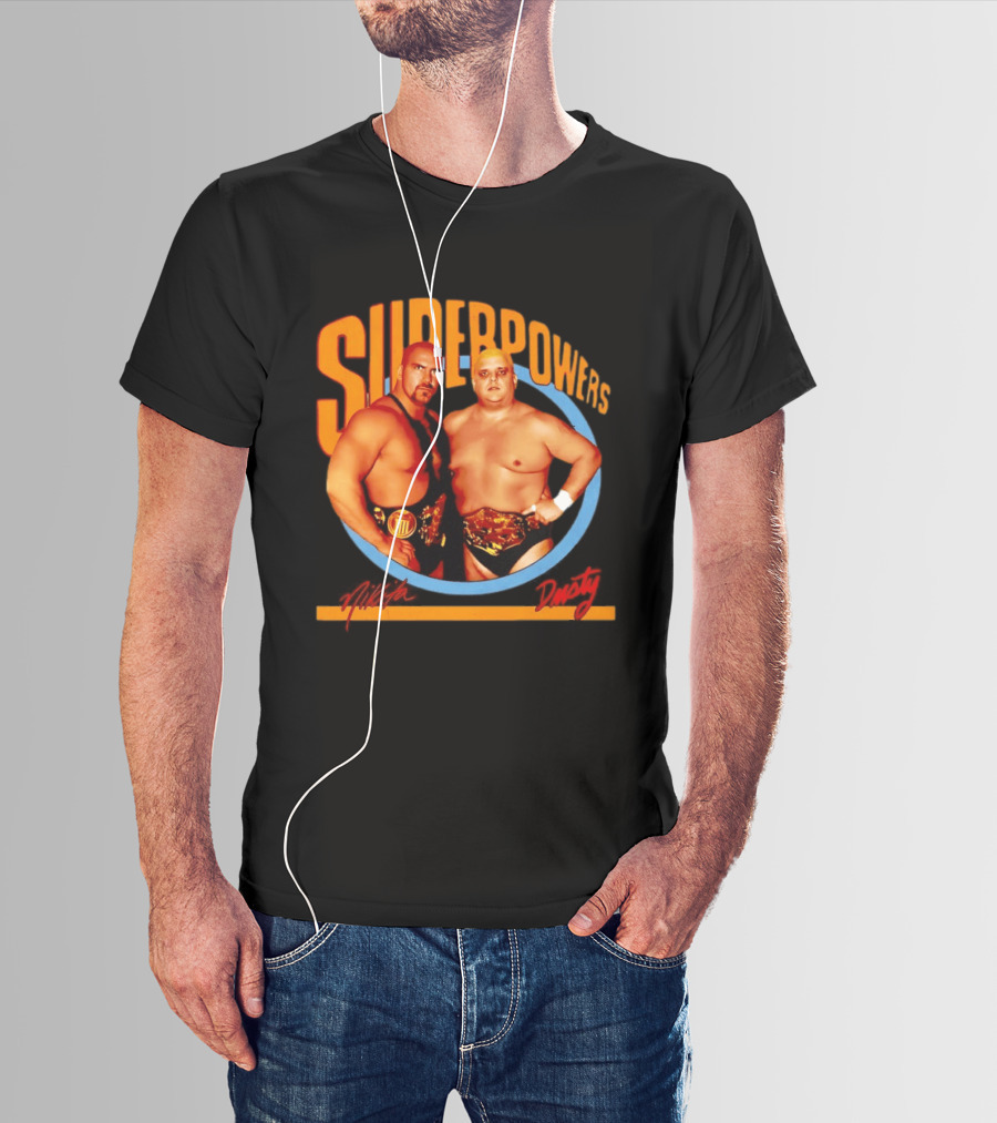 Superpowers Wrestling Legends Nikita Koloff And Dusty Rhodes Championship Belts T-Shirt