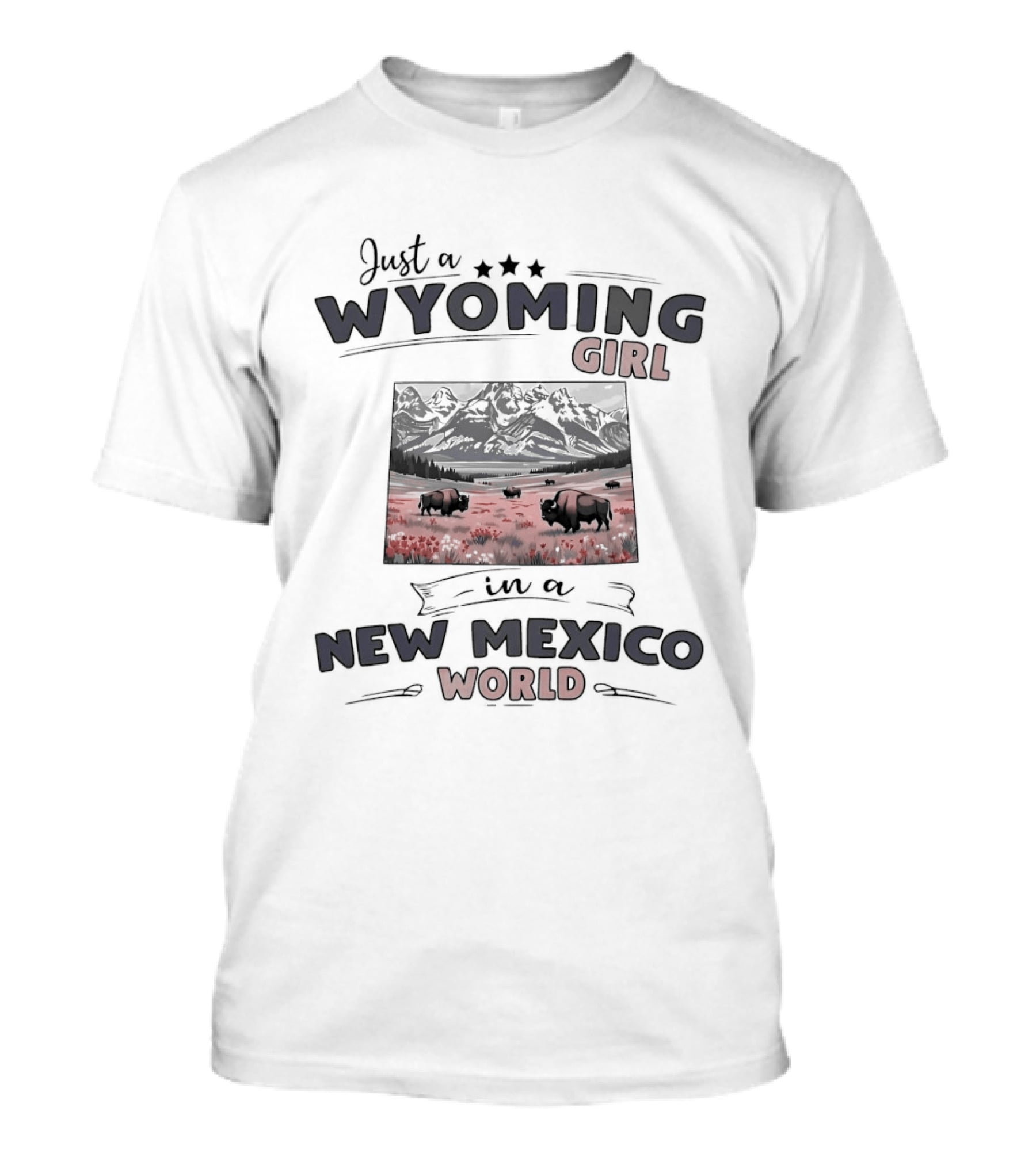 Just A Wyoming Girl In A New Mexico World With Buffalo And Stars T-Shirt