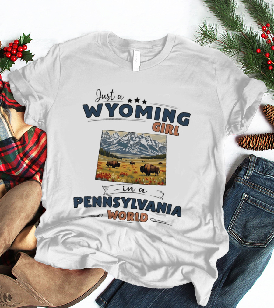 Wyoming Girl In Pennsylvania World Bison Mountain Scene T-Shirt
