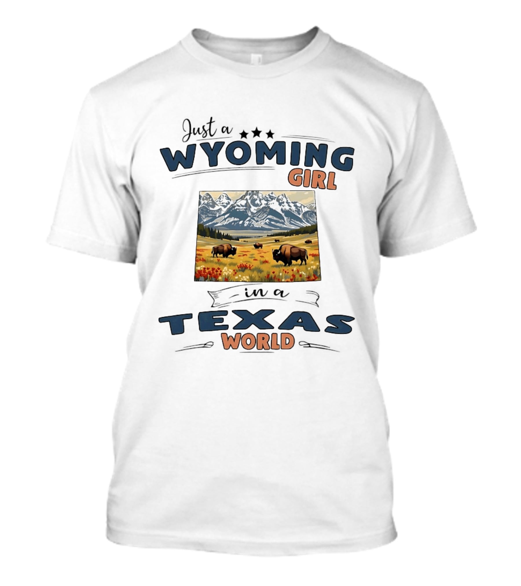 Wyoming Girl Bison Landscape In Texas World T-Shirt