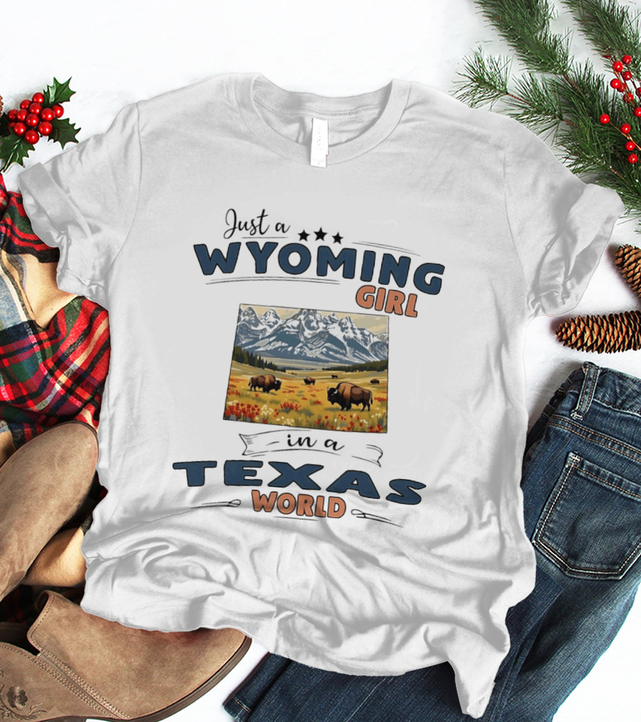 Wyoming Girl Bison Landscape In Texas World T-Shirt
