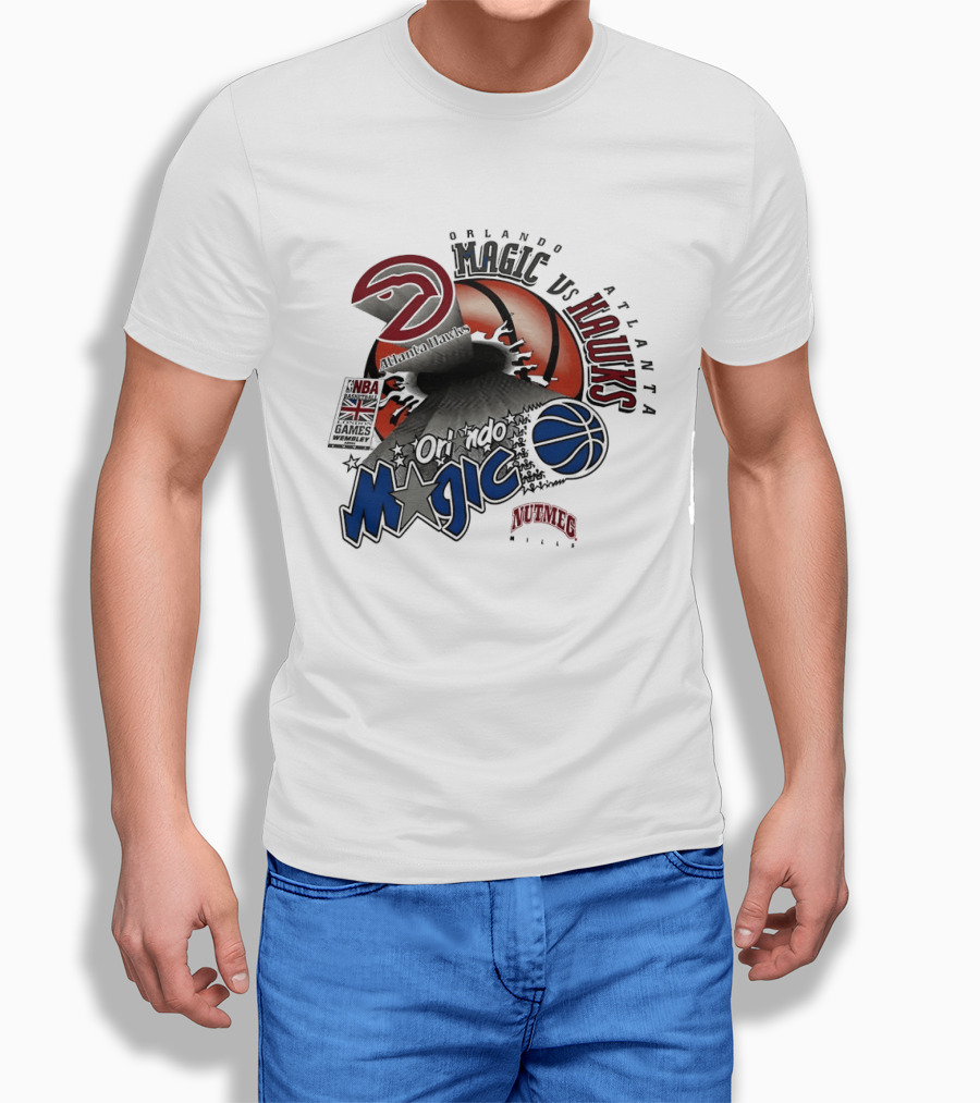 Orlando Magic Vs Atlanta Hawks NBA London 1993 Basketball Event T-Shirt