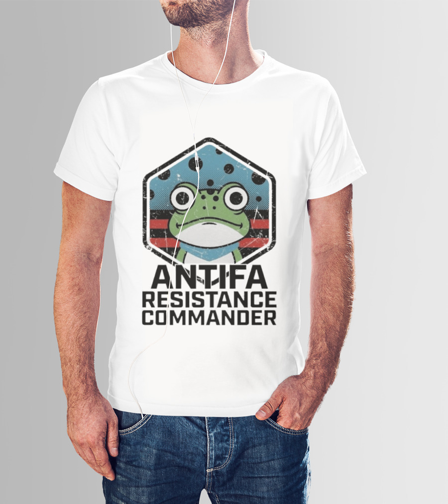Antifa Resistance Commander Frog Hexagon T-Shirt