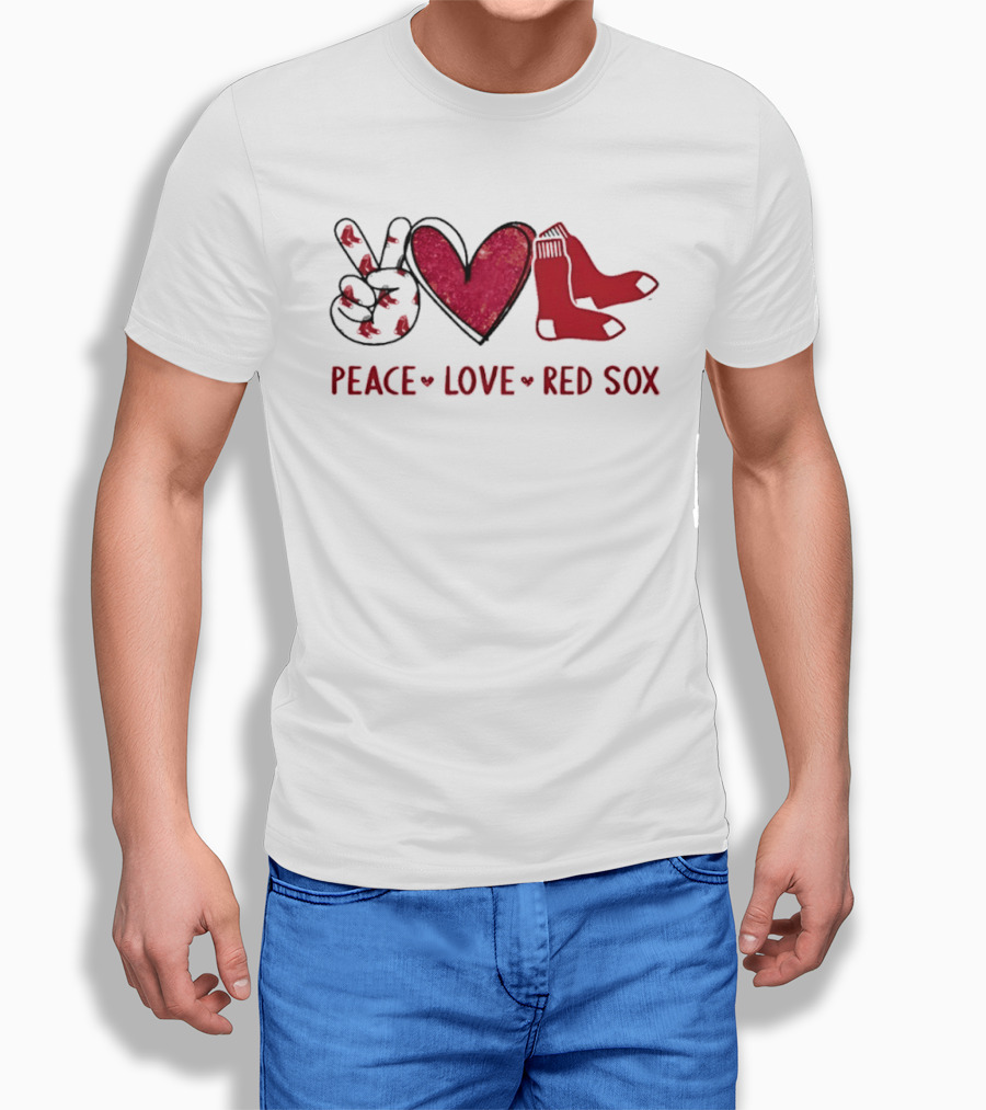 Peace Love Red Sox Hand Sign Heart Shape Socks T-Shirt