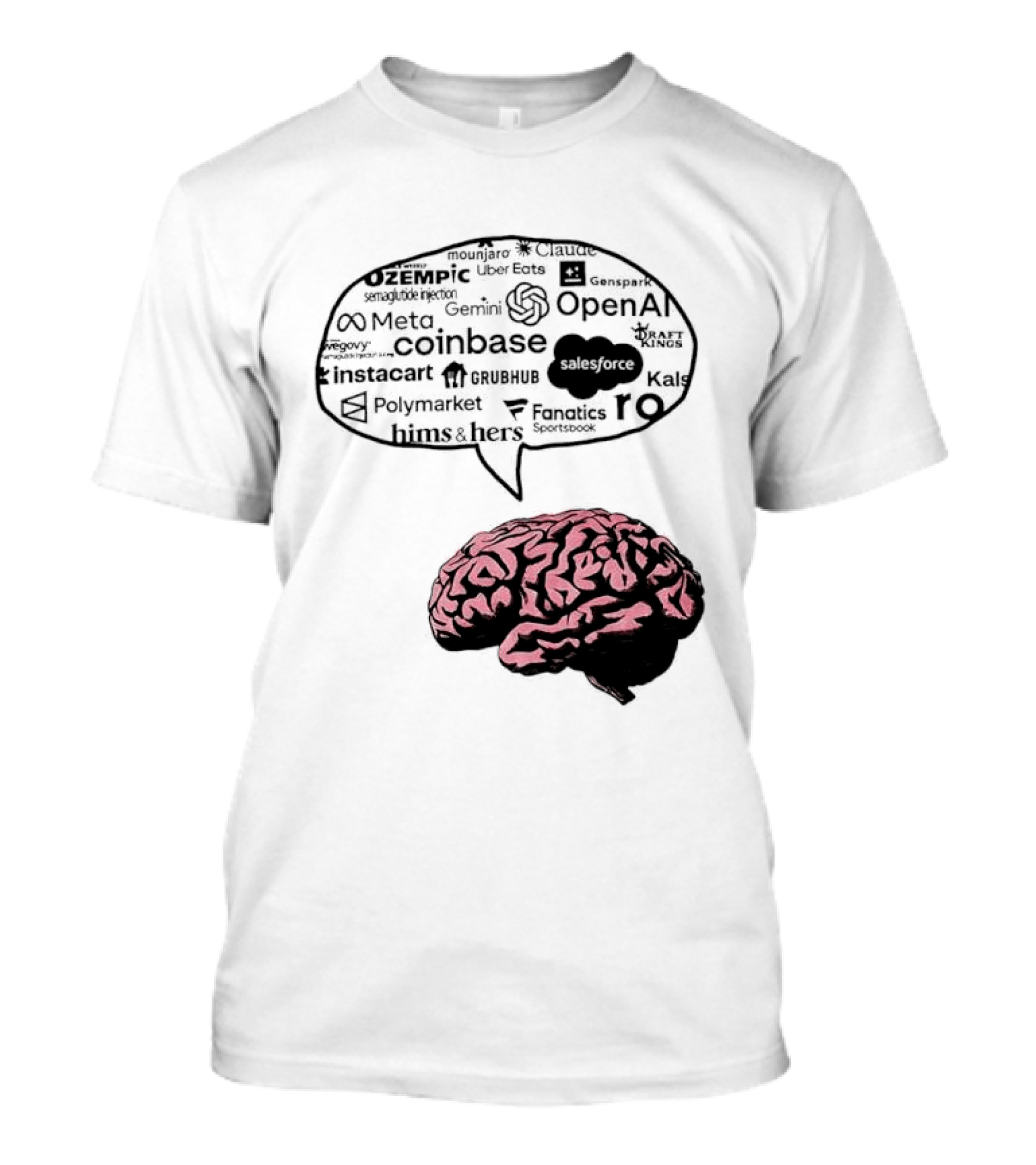 Capitalism Brain Thinking With Tech Giants Logos OpenAI Meta Twitter Coinbase Brands T-Shirt