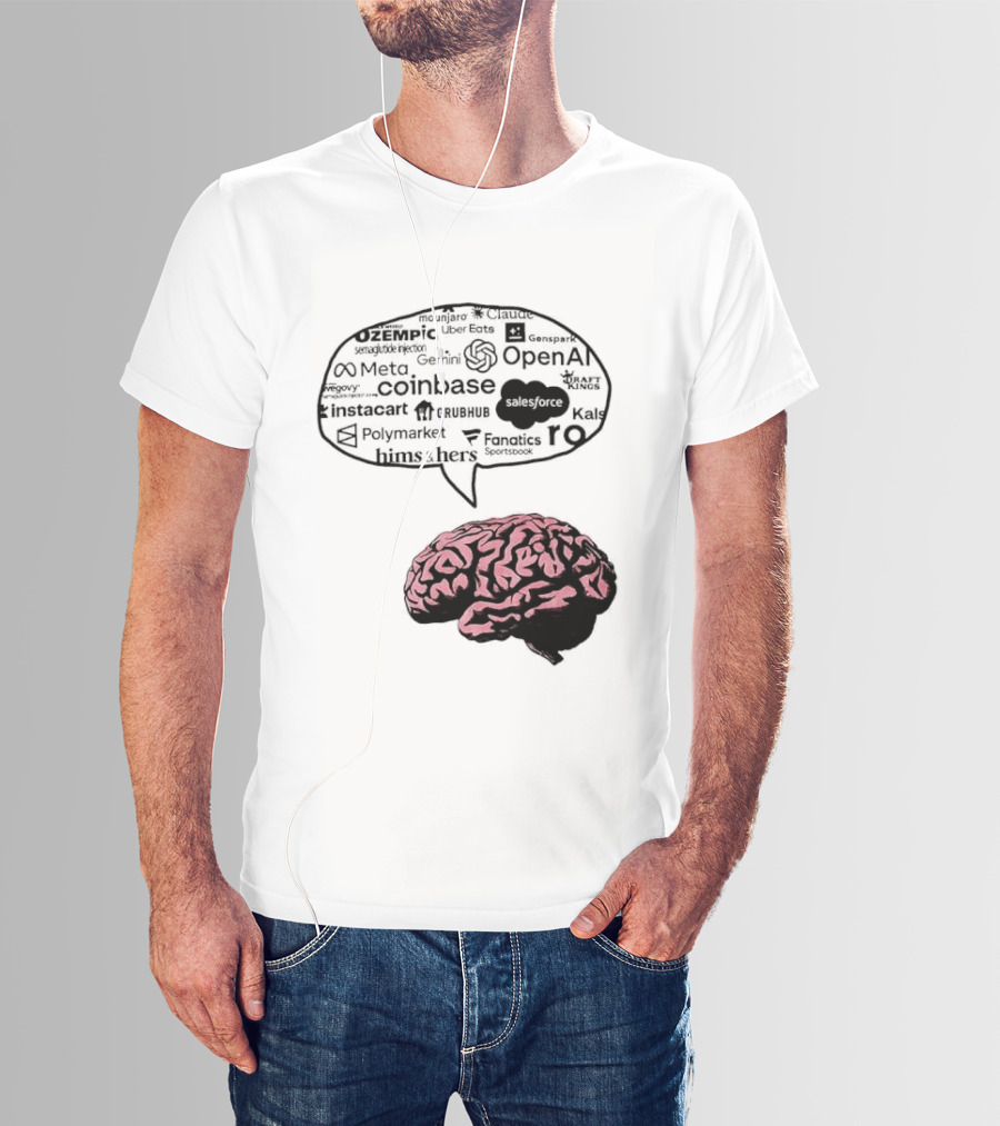 Capitalism Brain Thinking With Tech Giants Logos OpenAI Meta Twitter Coinbase Brands T-Shirt