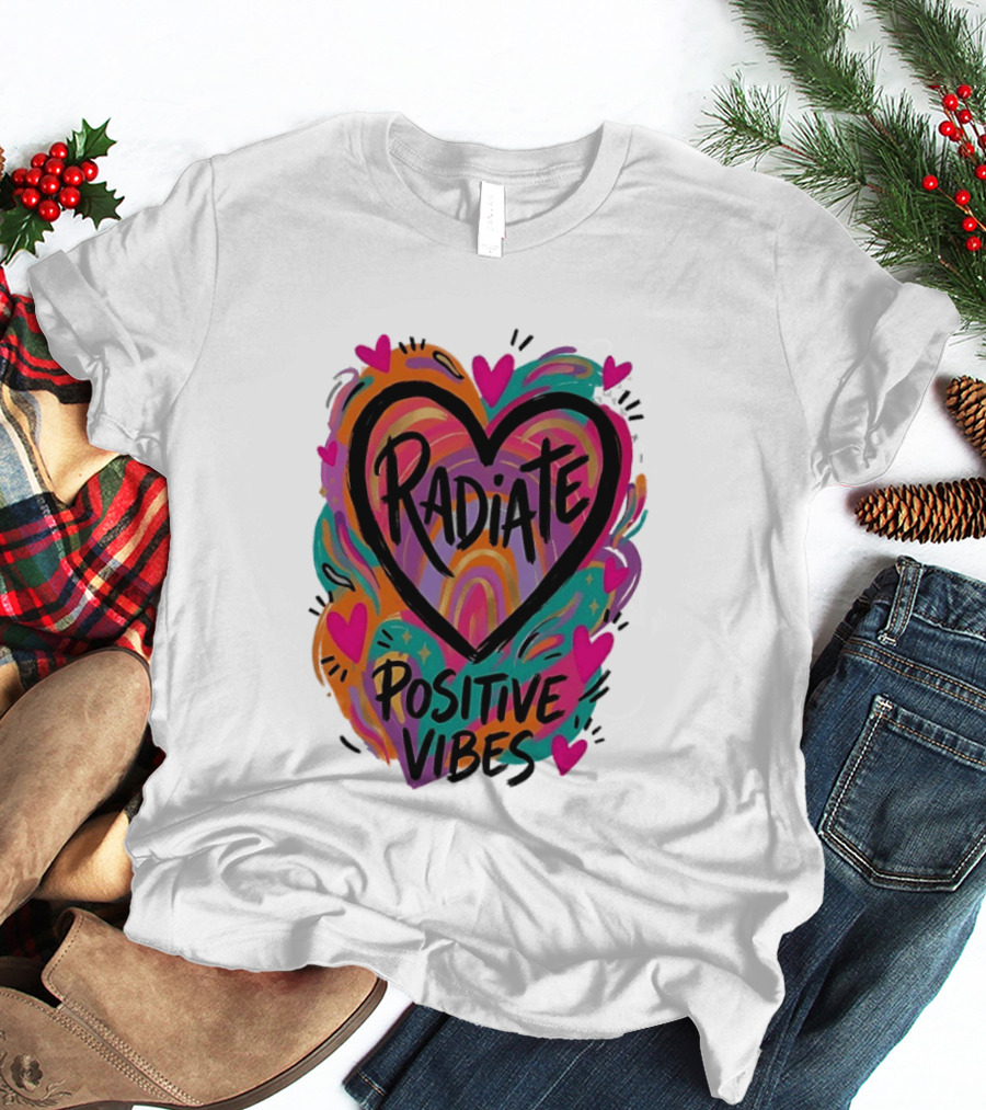 Radiate Positive Vibes Colorful Heart Shape T-Shirt