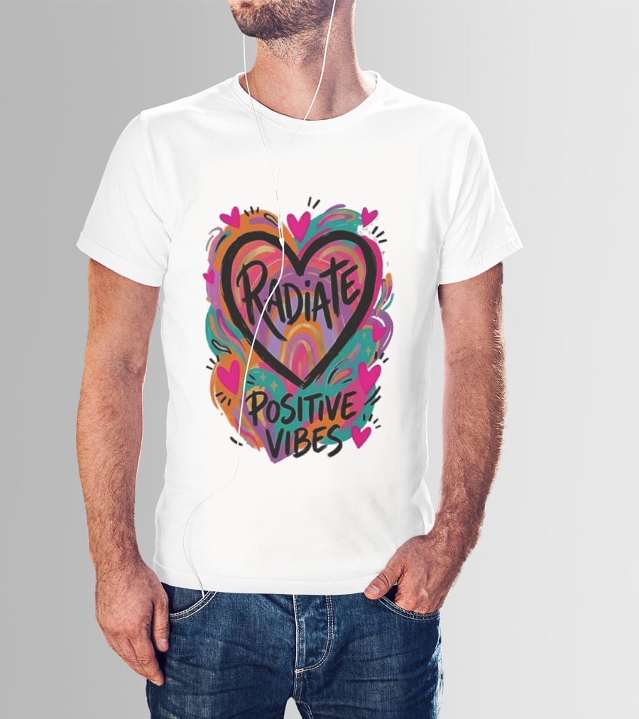 Radiate Positive Vibes Colorful Heart Shape T-Shirt