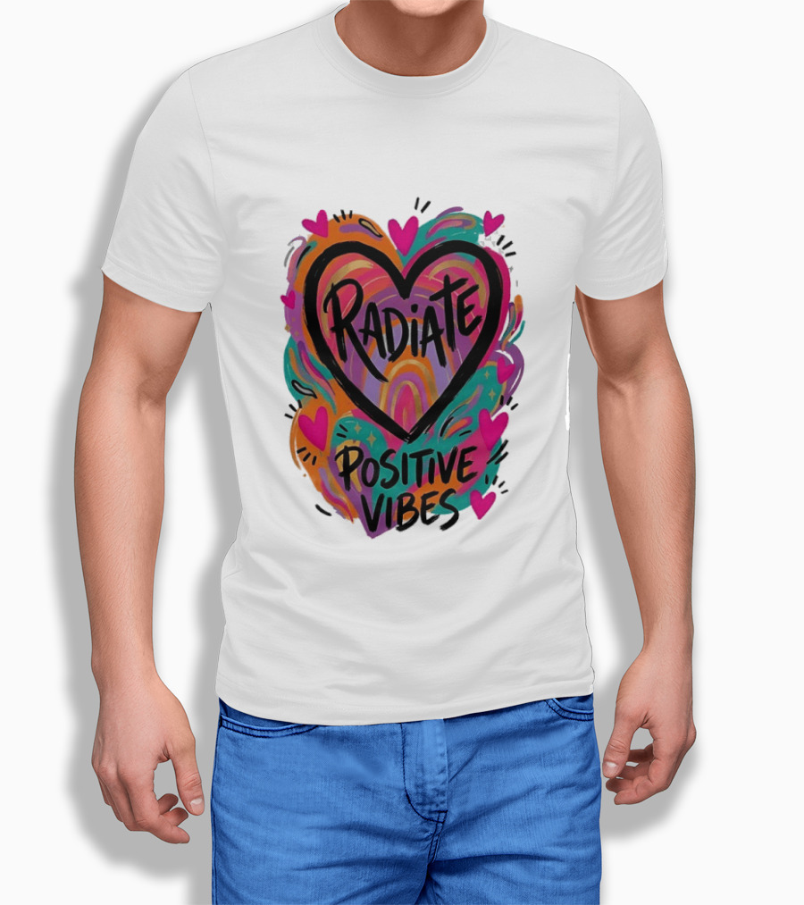Radiate Positive Vibes Colorful Heart Shape T-Shirt