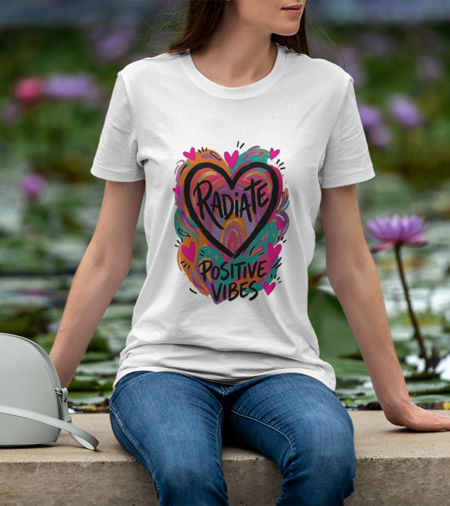 Radiate Positive Vibes Colorful Heart Shape T-Shirt