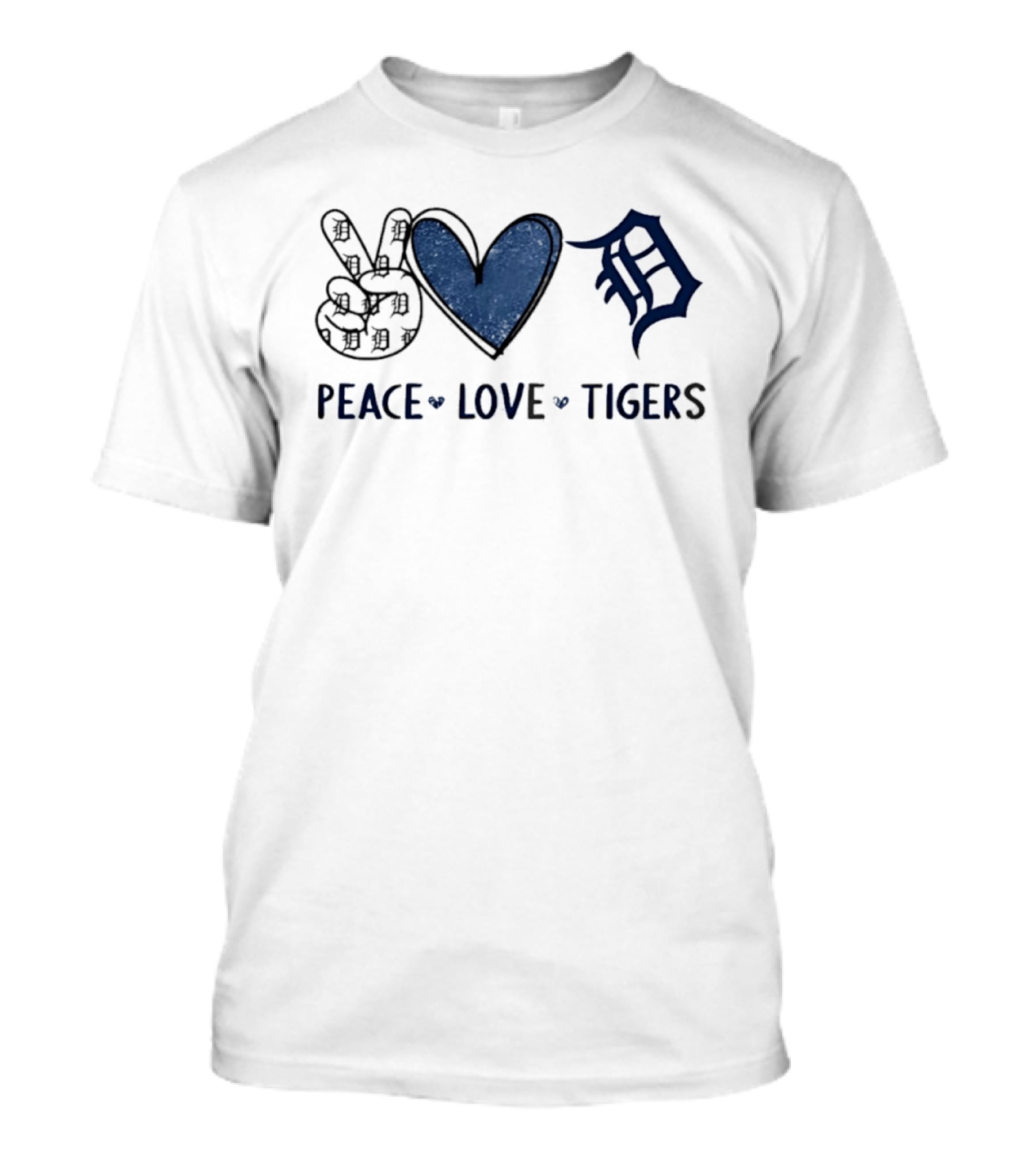 Peace Love Detroit Tigers Hand Sign Heart Shape Iconic Sports Team T-Shirt
