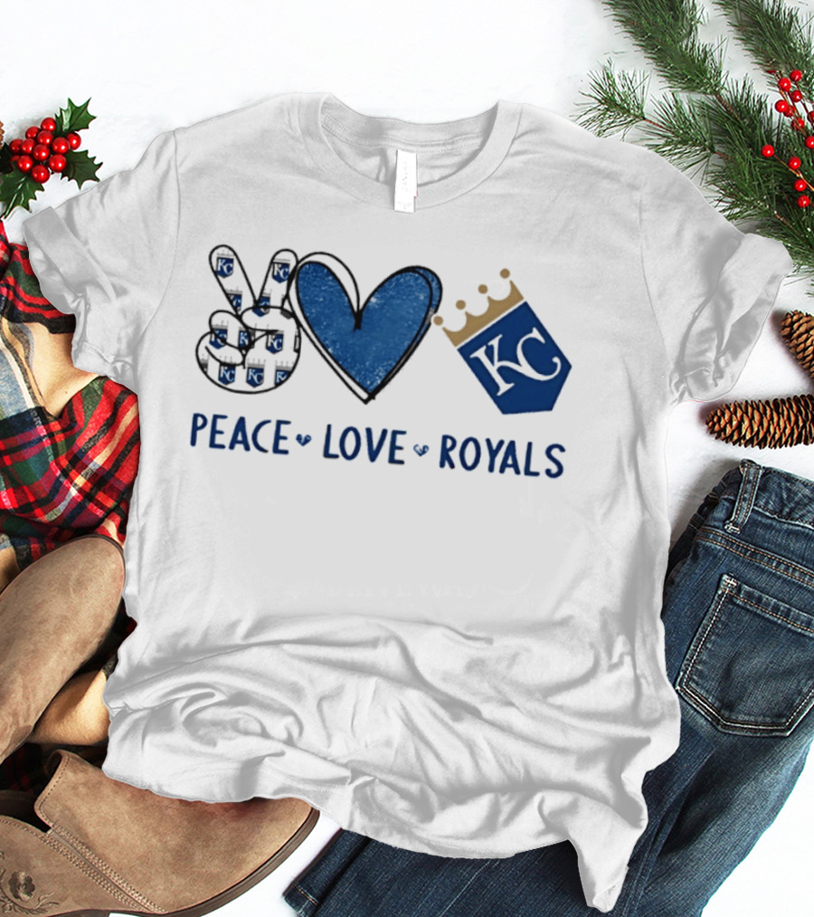 Peace Love KC Royals Hand Sign Heart Shape T-Shirt