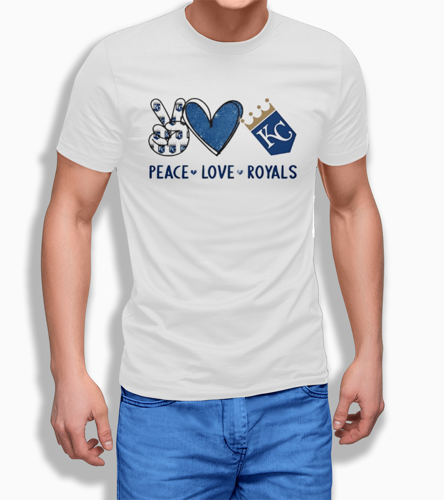 Peace Love KC Royals Hand Sign Heart Shape T-Shirt