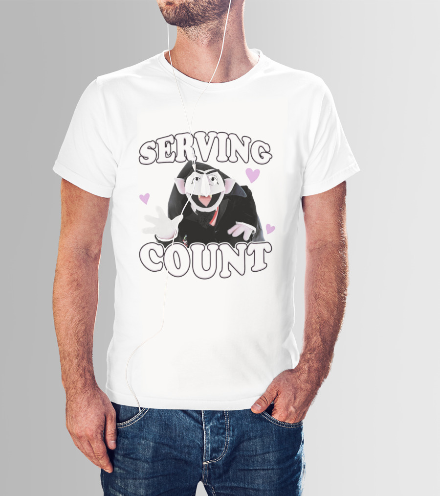 Serving Count Cartoon Vampire Hearts T-Shirt