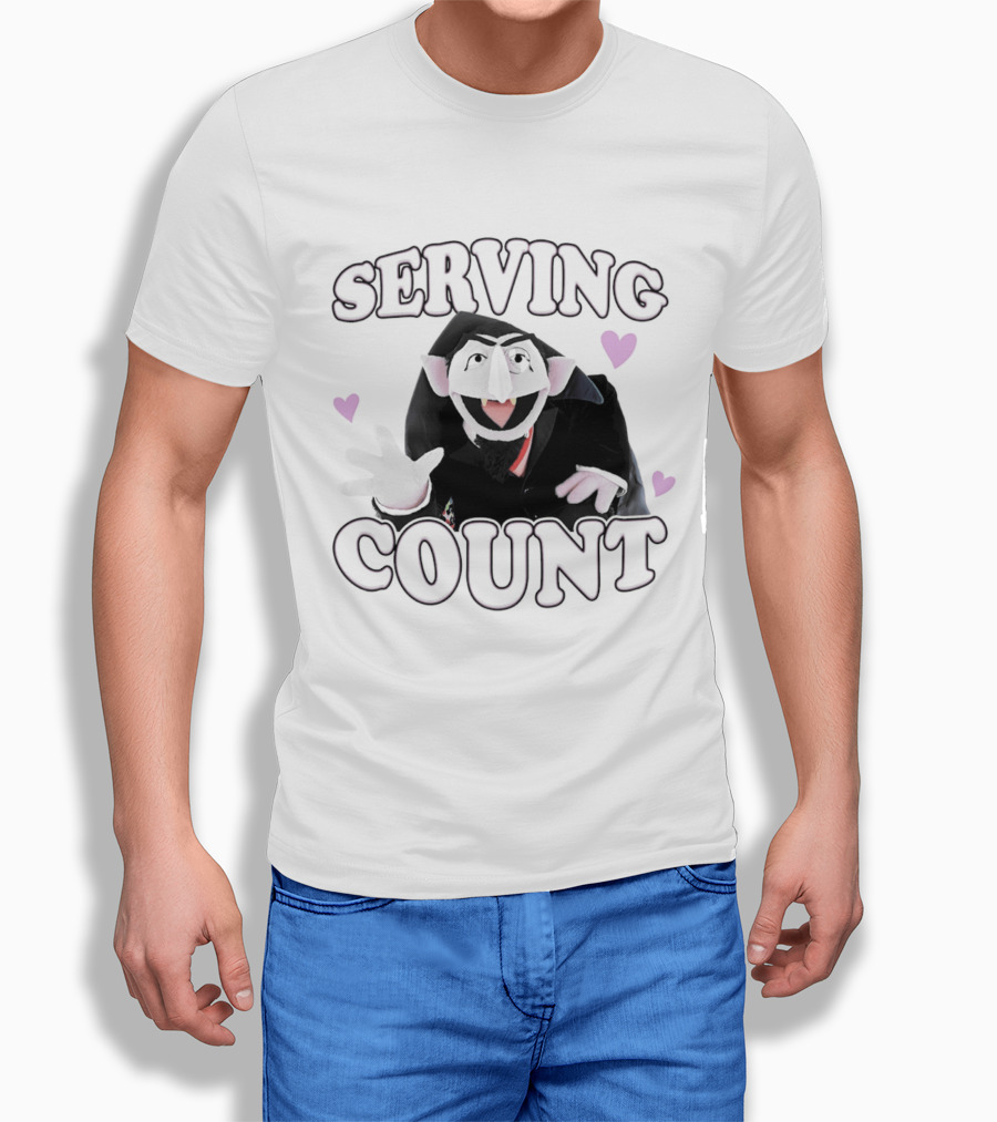 Serving Count Cartoon Vampire Hearts T-Shirt