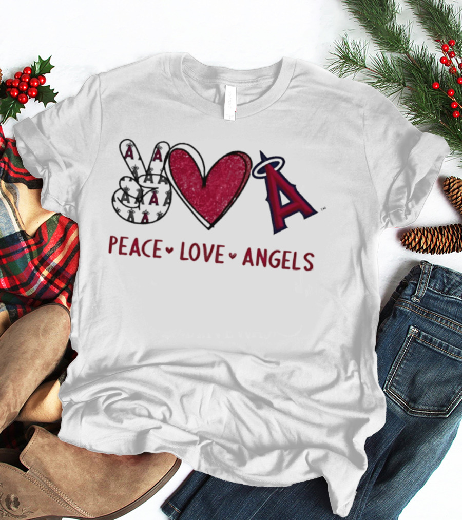 Los Angeles Angels Peace Love Angels Hand Sign Heart Shape Iconic Team T-Shirt