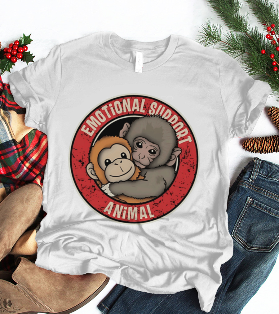 Emotional Support Animal Monkey Punch Hugging Sticker T-Shirt