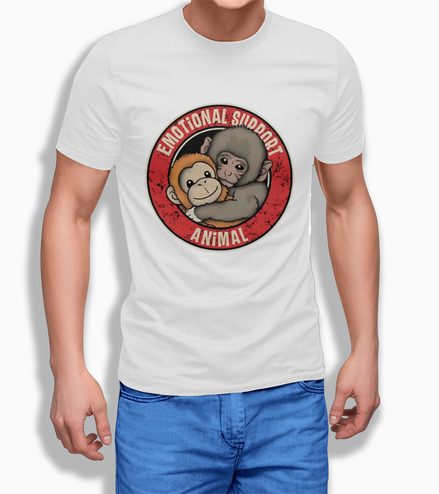 Emotional Support Animal Monkey Punch Hugging Sticker T-Shirt