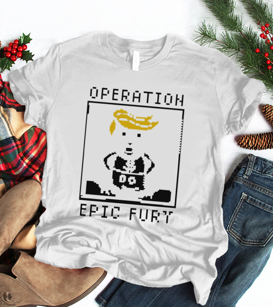 Operation Epic Fury Trump Cartoon Blocky Style Yellow Hair T-Shirt