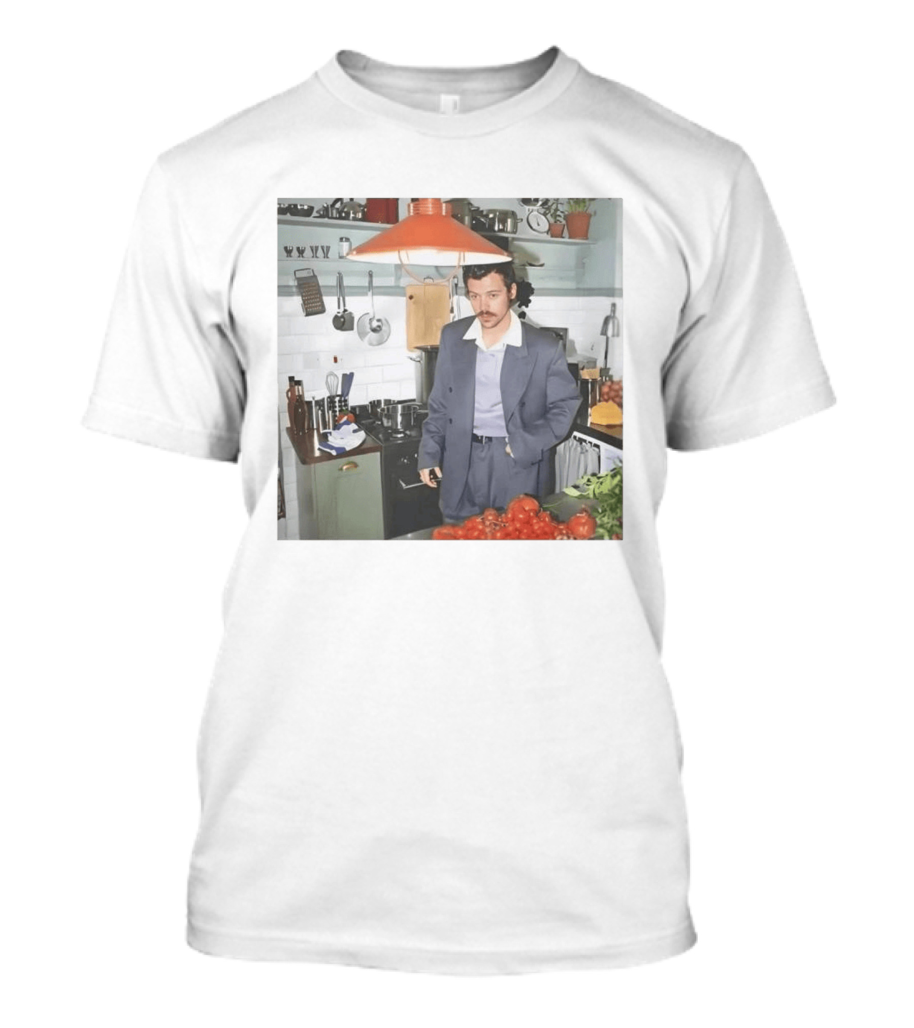 Harry Cooking In Stylish Kitchen With Suit And Vegetables T-Shirt