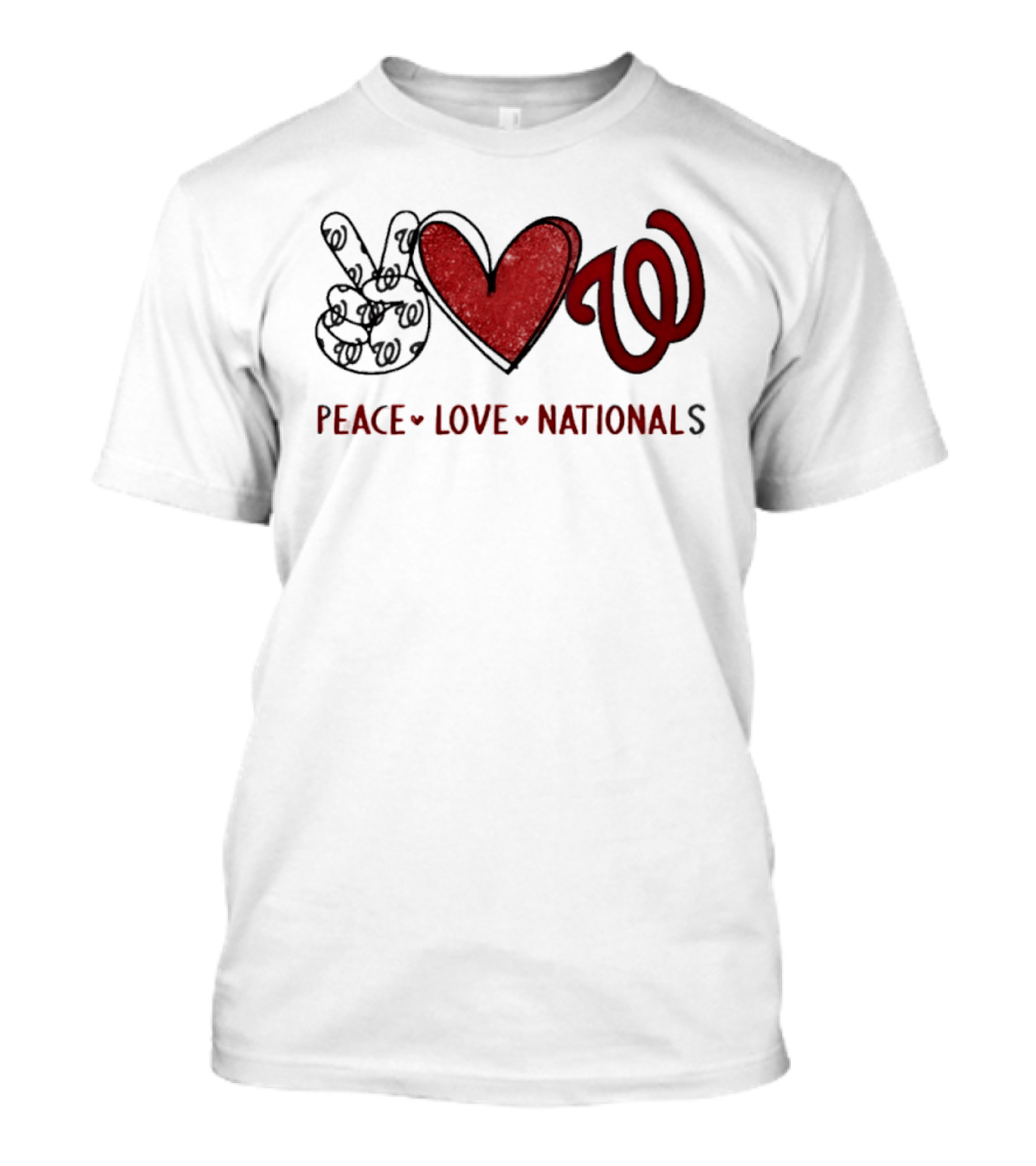 Peace Love Nationals Hand Sign Heart Shape Washington Nationals T-Shirt
