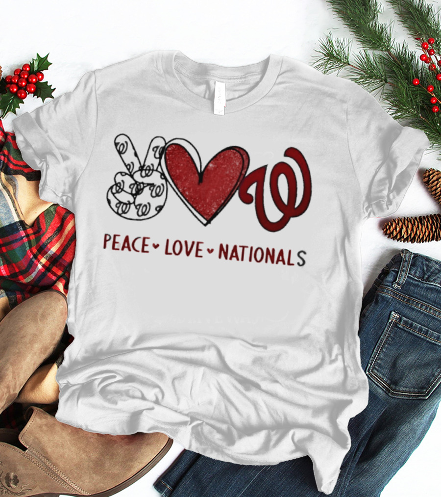Peace Love Nationals Hand Sign Heart Shape Washington Nationals T-Shirt