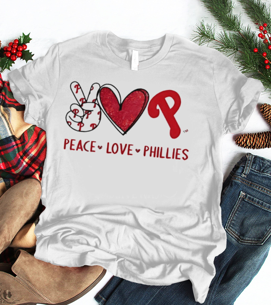 Peace Love Phillies Hand Sign Heart Shape Philadelphia Phillies T-Shirt