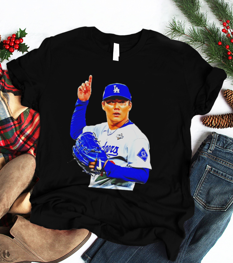 Yoshinobu Yamamoto '26 Los Angeles Dodgers Player Blue Glove T-Shirt