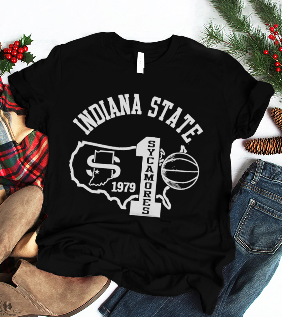 Indiana State Sycamores 1979 Number One Basketball State Map T-Shirt