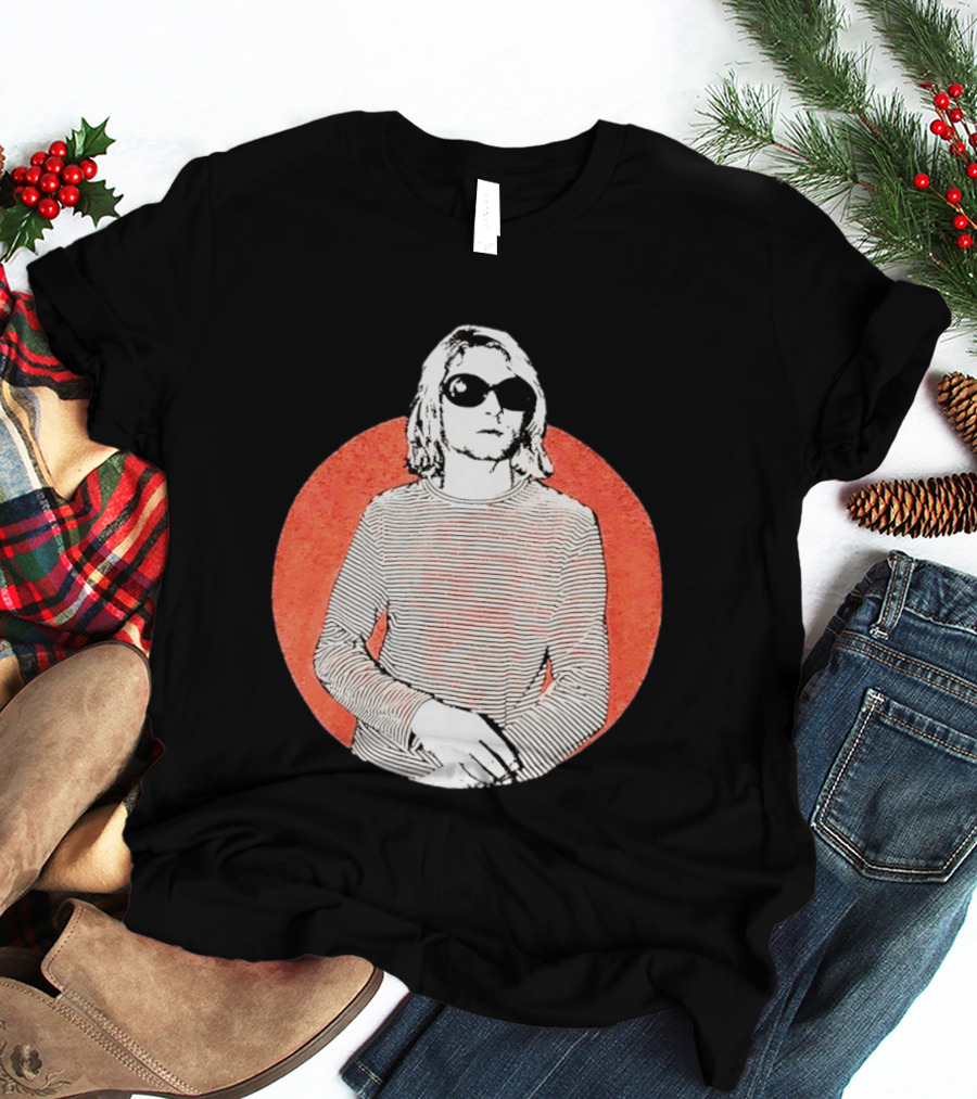 Kurt Cobain Striped Long Sleeve With Sunglasses T-Shirt