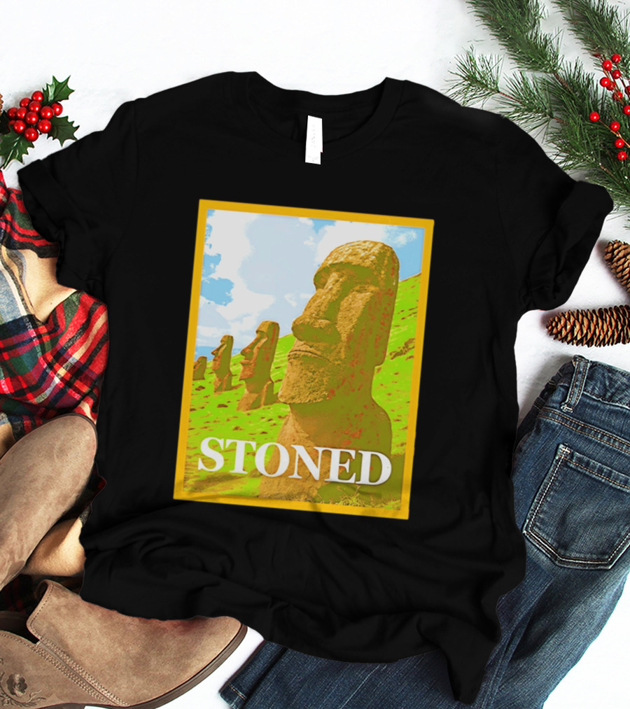 Stoned Moai Statue Easter Island Head Print T-Shirt
