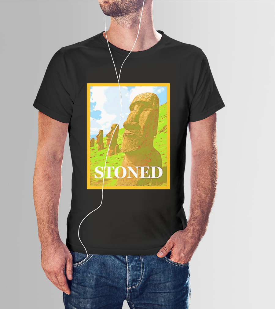 Stoned Moai Statue Easter Island Head Print T-Shirt