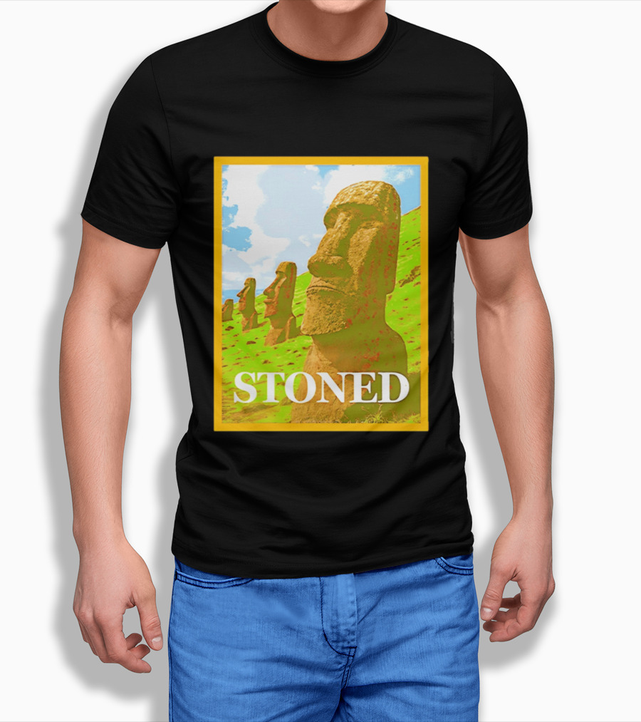 Stoned Moai Statue Easter Island Head Print T-Shirt