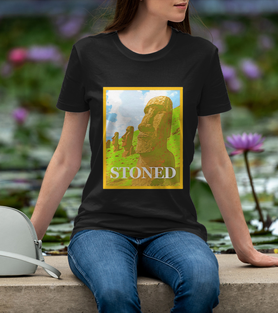 Stoned Moai Statue Easter Island Head Print T-Shirt