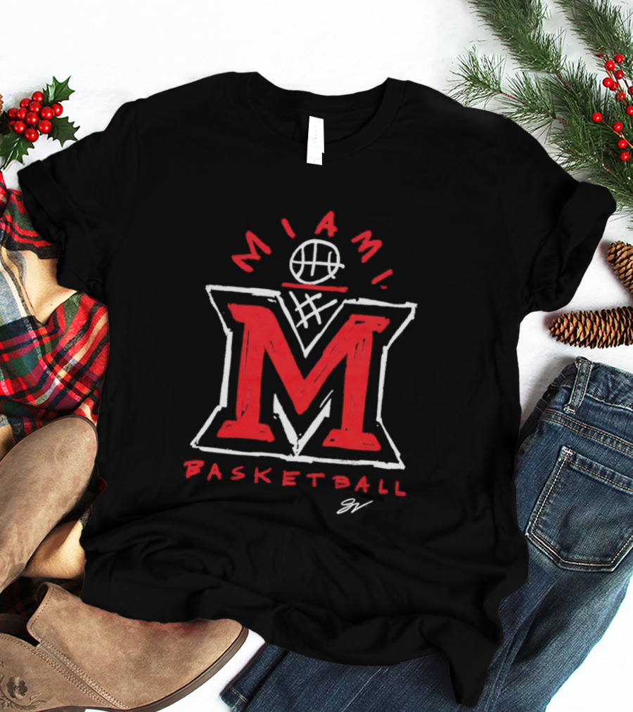 Miami RedHawks Basketball M Logo Sketch T-Shirt