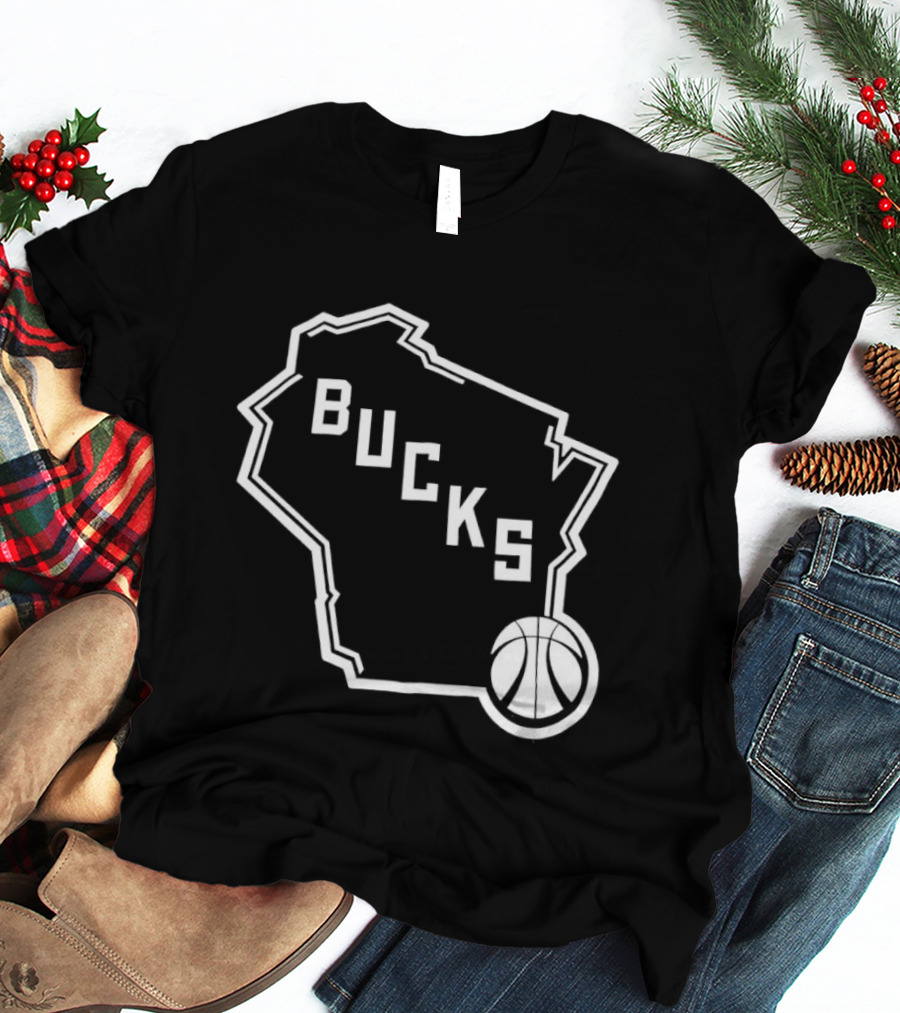 Milwaukee Bucks State Outline With Basketball T-Shirt