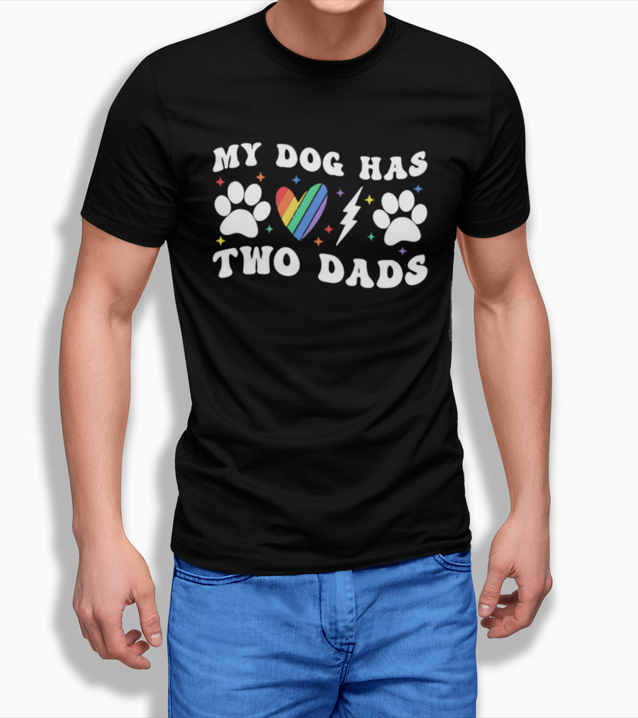 My Dog Has Two Dads Rainbow Heart Paw Prints LGBT Pride T-Shirt