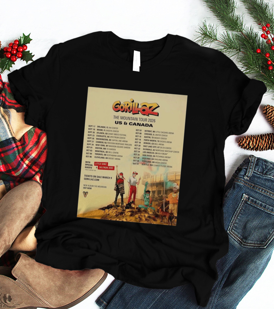 Gorillaz The Mountain Tour 2026 US Canada Dates Little Simz Deltron 3030 T-Shirt