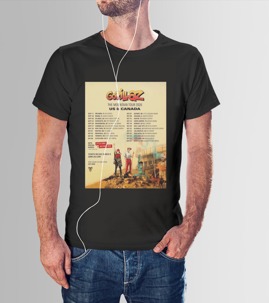 Gorillaz The Mountain Tour 2026 US Canada Dates Little Simz Deltron 3030 T-Shirt