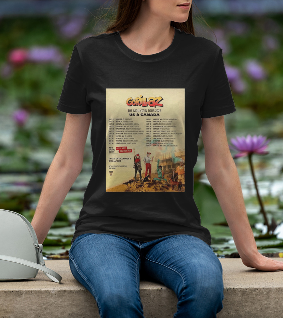 Gorillaz The Mountain Tour 2026 US Canada Dates Little Simz Deltron 3030 T-Shirt