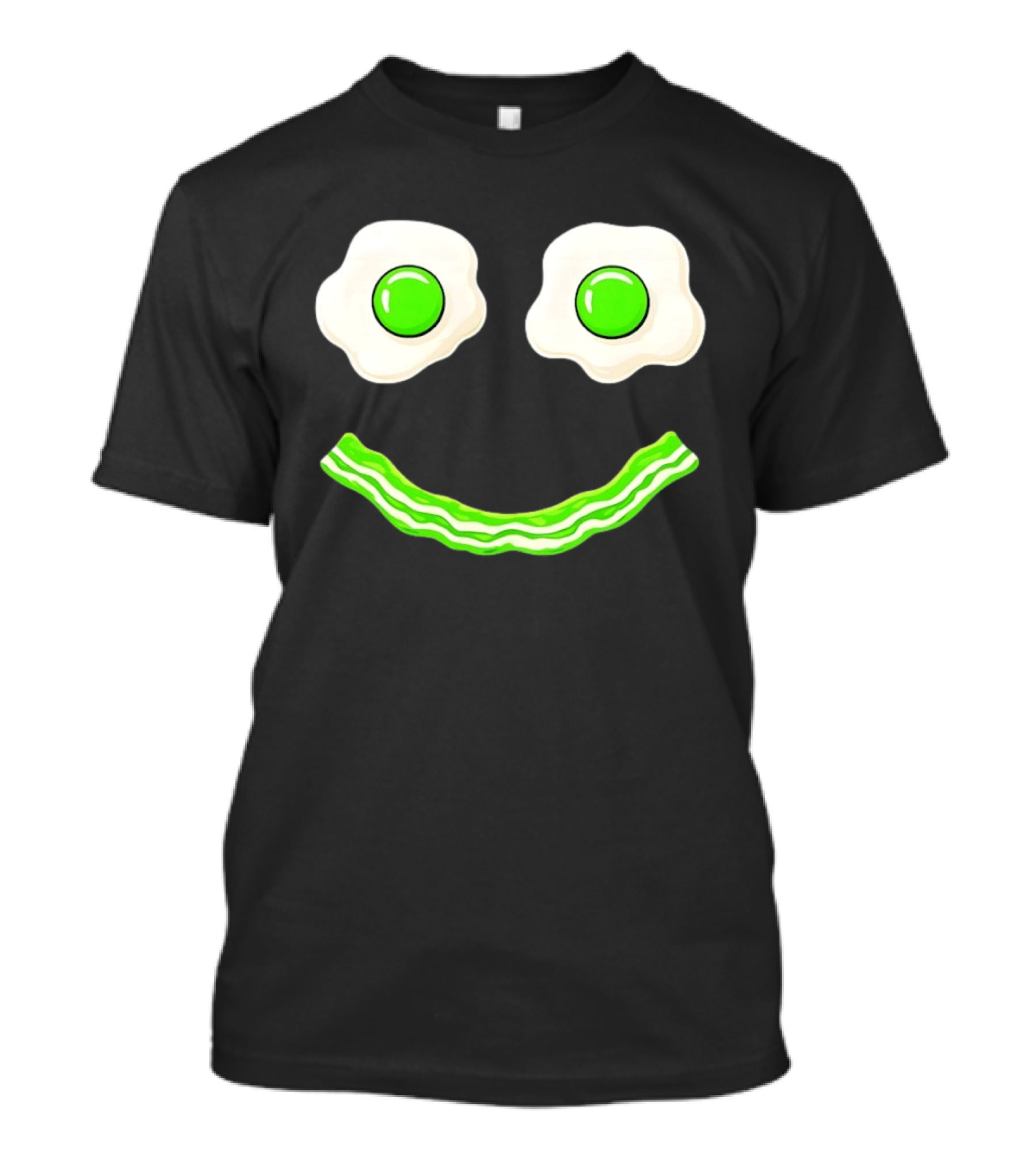 Green Smile Face Eggs And Bacon Ham Breakfast Fun Food Expression T-Shirt
