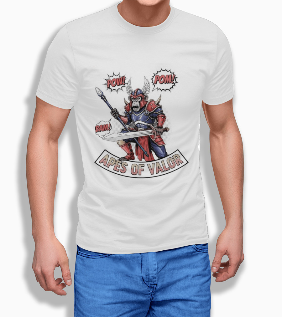 Apes Of Valor Pow Pom Bam Warrior Armor Battle Scene T-Shirt