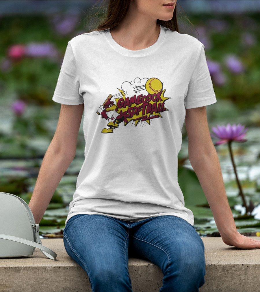 Gamecock Softball Cartoon Player Batting With Ball T-Shirt
