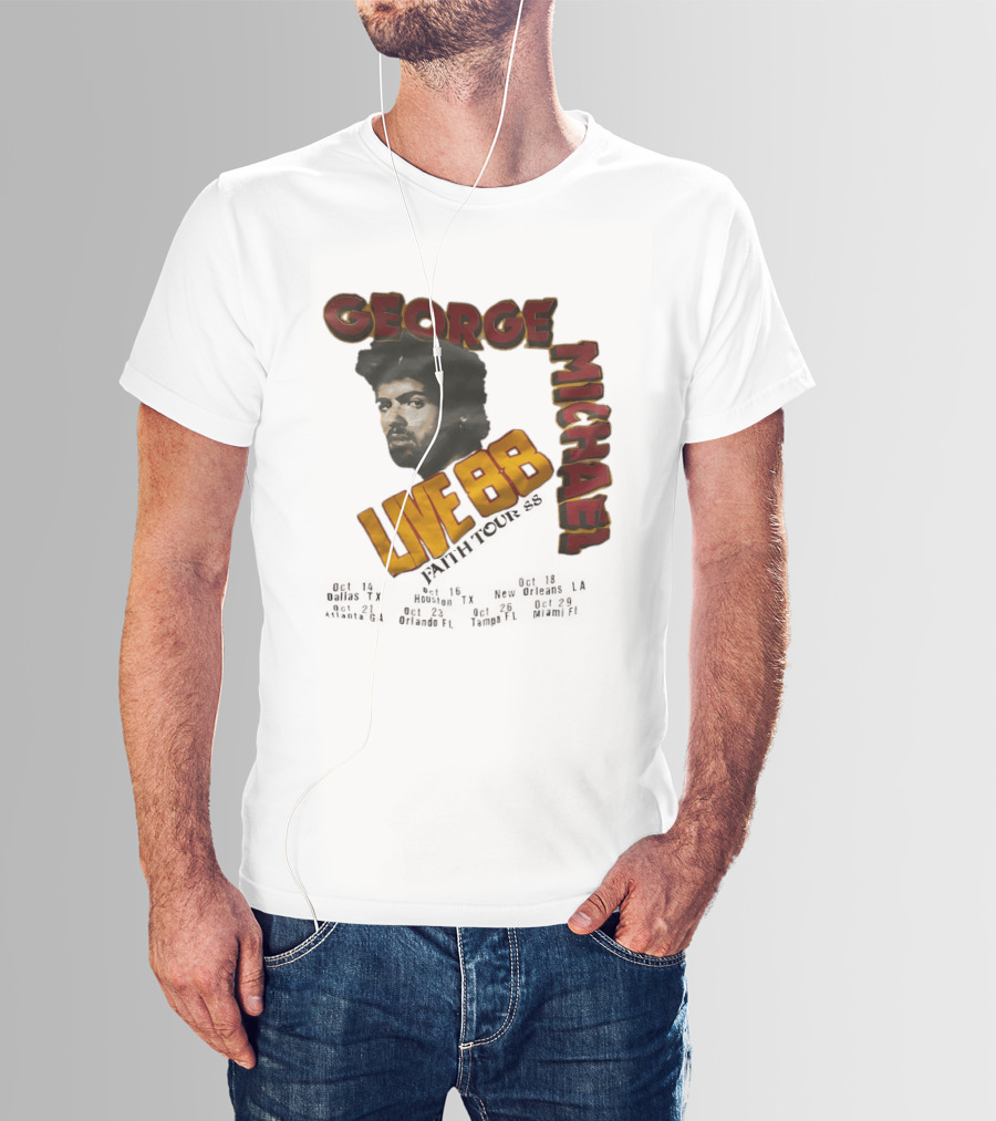 George Michael Live 88 Faith Tour 1988 Wembley Birmingham Glasgow Paris Dortmund Rotterdam T-Shirt