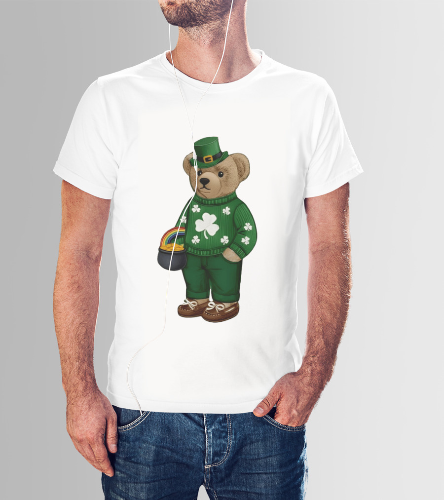 Lucky Teddy Bear Irish St Patricks Day Clover Rainbow Pot Of Gold T-Shirt